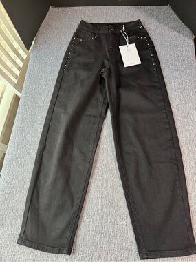 I&M High Rise Black Barrel Studded Jeans
